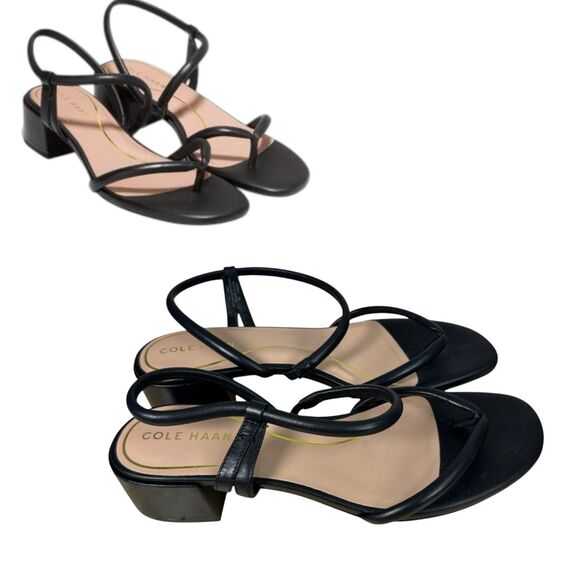 Cole Haan Grand 360 Calli Thong Strappy Block Heel Black Sandals Size 9 B - Picture 1 of 8